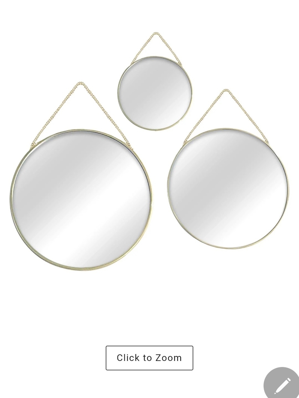 Gold Round Hanging Mirror Set of 3 - Wall Accent Mirrors